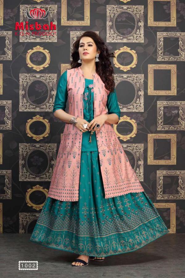 Misbah Nayantara Designer Rayon Gold Print Kurti With Skirt